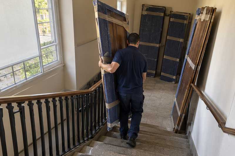 Armoire de chambre démontée descendue en éléments sous couvertures