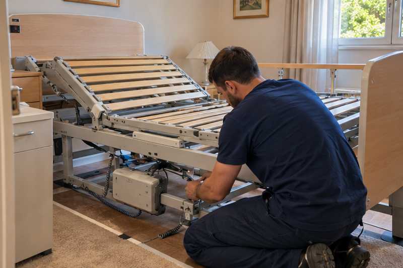 Lit médicalisé remonté dans une chambre lumineuse