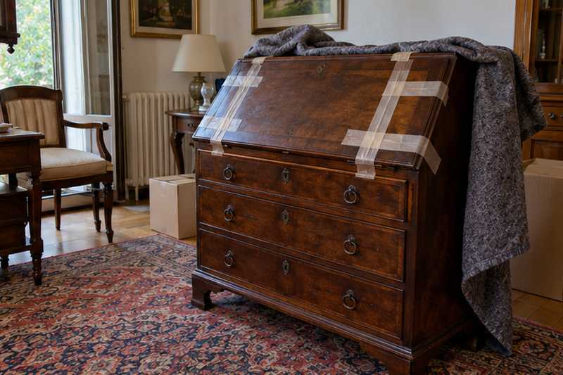 Secrétaire ancien à abattant fermé sous couverture