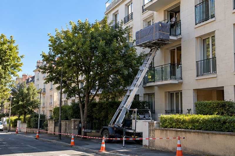 Élément de canapé d'angle hissé vers un balcon