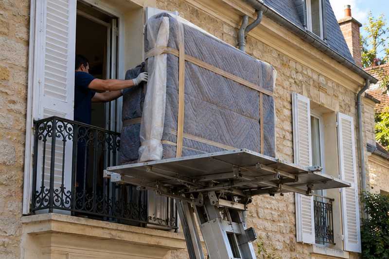 Tête de lit emballée reçue au balcon depuis le monte-meuble